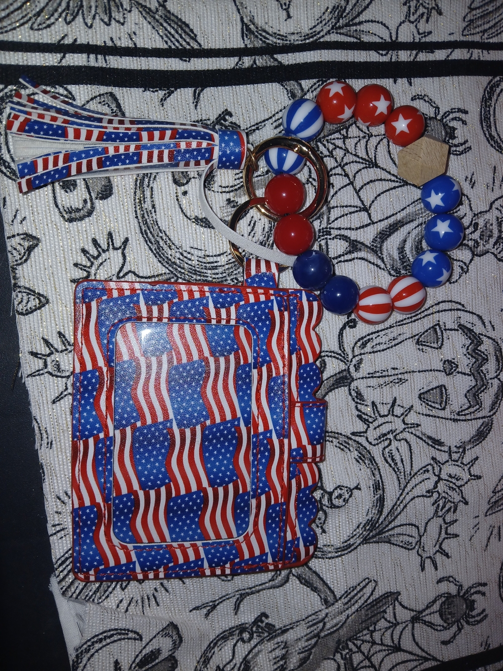 Flag Print Wristlet Clutch Keyring - Red, White & Blue